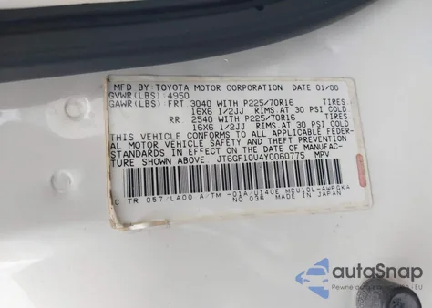 2000 Lexus Rx 300 300 from USA, damaged, VIN JT6GF10U4Y0060775